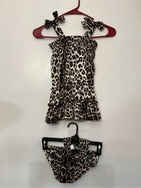 Set Of Three- chick pea Leopard Print Tankini in Brown and Cream